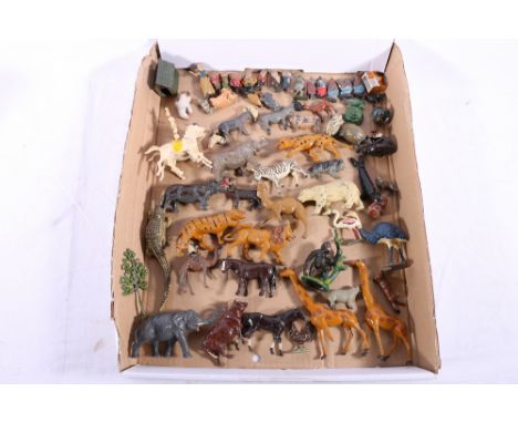 Vintage painted metal animal models and figures including Snow White and the Seven Dwarfs (possibly Britains 1654), zoo anima