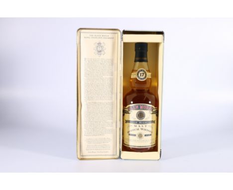 GLEN MORAY 17 year old Highland single malt Scotch whisky, 40% abv, 70cl vol in Black Watch Royal Highland Regiment tin 