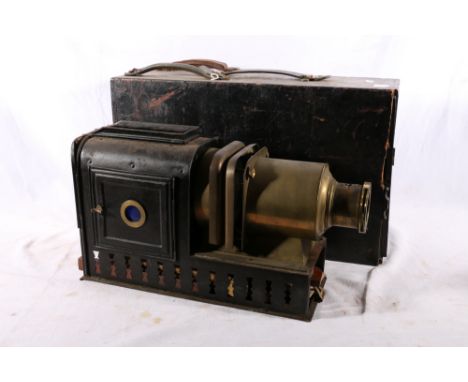 A Walter Tyler patent 2459 Helioscopic magic lantern in wooden case 