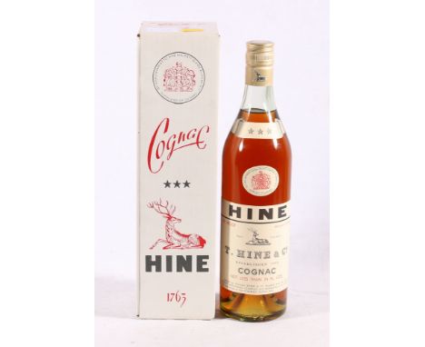 HINE cognac, vintage old style bottle 70° proof, 24 Fl Ozs boxed&nbsp; 