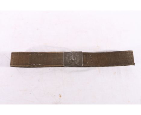 Nazi German Army 1937 pattern belt buckle on canvas belt. Belt canvas is 35" long, buckle is 6cm x 4.5cm.