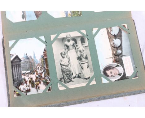 An Edwardian Art Nouveau postcard album containing approximately 100 postcards including Machrihanish Light Railway Campbelto
