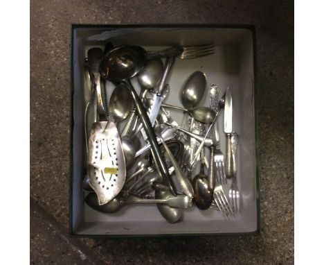 A box of silver plated cutler to include ladle, fish slice etc.