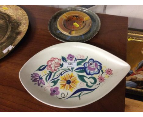 A Poole pottery dish; a Poole pottery Aegean ash tray; and a Studio pottery plate 