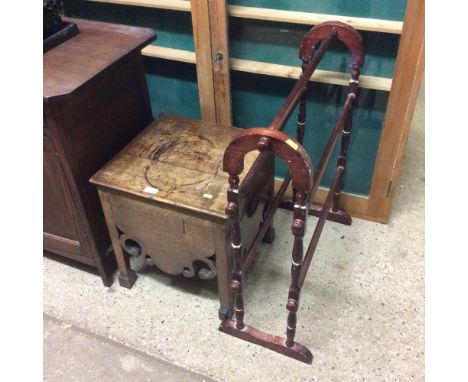An antique oak commode; and a towel rail