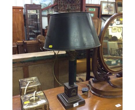 A Corinthian column table lamp with metal shade