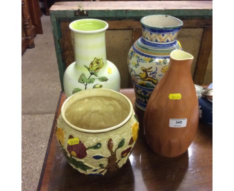 An Indian Tree patterned jardiniere; Elizabeth Radford vase; continental pottery vase;and a Royal Norfolk pottery vase (4)