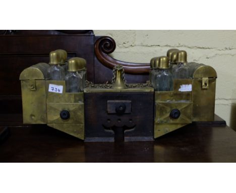 Oriental Spice Rack with brass lids, brass frame