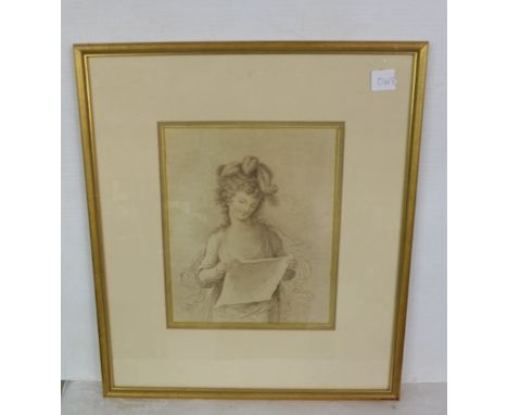 A Barlozzi Silk Portrait of a Lady, after A Kaufmann, gold frame 8”w x 9.5”h
