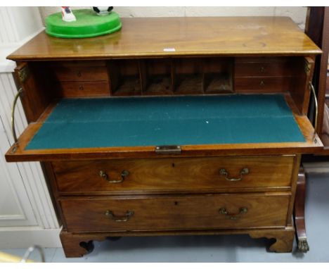 19thC Mahogany Ch of Drawers, with a secretaire upper drawer, opening  a writing p, bracket feet, 42”w x 39”h