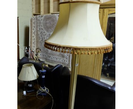 Cream painted standard lamp & 2 other blue table lamps (3)