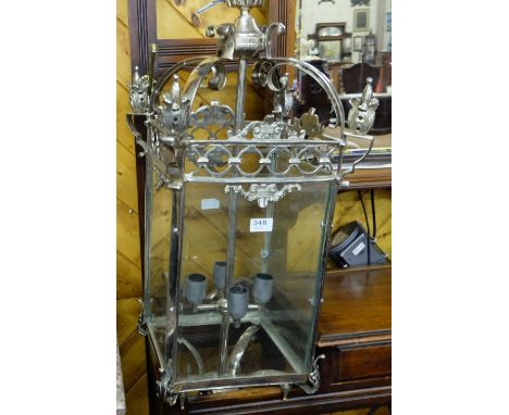 Matching Pair of Regency style silvered Ceiling Lanterns, with bevelled glass inserts, 4 light fittings