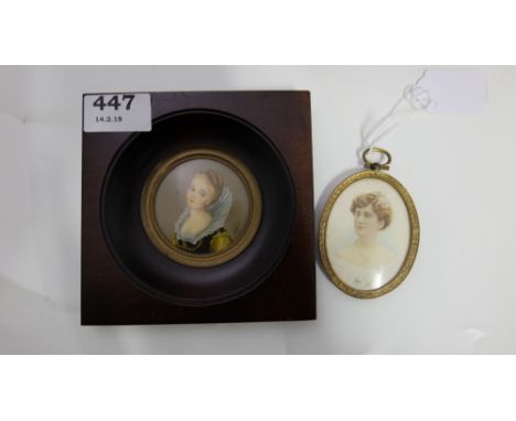 2 framed miniature prints- portrait of a lady in Regency costume & lady in a white dress (2)