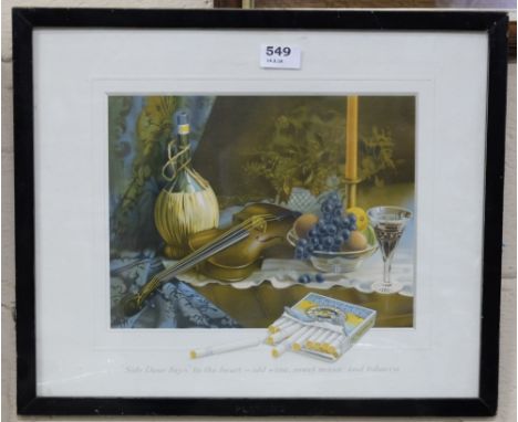 Players Medium Cut Cigarettes Advertising Print in its original frame stamped “Players”, 19” x 15”h