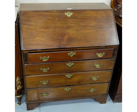 Georgian Mahogany Fall Front Bureau, the hinged desk p enclosing an arrangement of compartments, 3ft wide x 41”h, with 4 draw