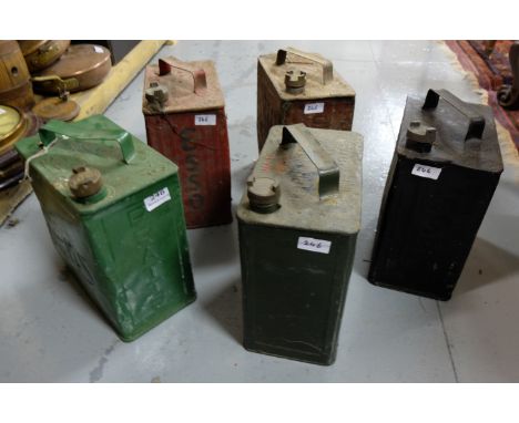 6 mor oil cans, various colors – Esso, Pratts etc 