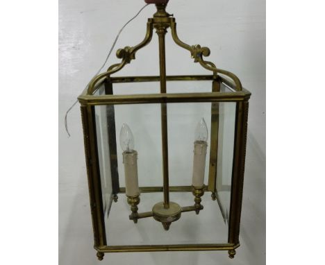 Brass Framed Square Shaped Hall Lantern with bevelled glass (two light fittings inside)