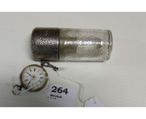 Silver Backed Pocket Watch with enamel dial & Glass Jar with Silver Lid (2)
