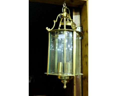 Regency style brass Hall Lantern (3 light fittings), with hanging chain and ceiling rose, 20”h (similar  lot 638)