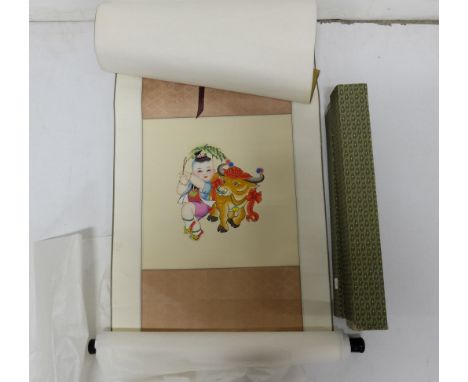 Antique Chinese Scroll, vellum and silk original box