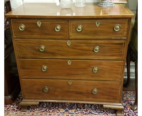 Georgian Mahogany Ch of Drawers, with original brass handles, on bracket feet, 42”w x 40.5”h x 22”d