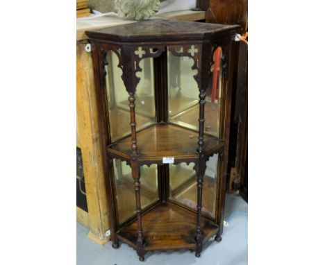 3-Tier Rosewood Wall Shelf, bevelled mirror backs, 36”h