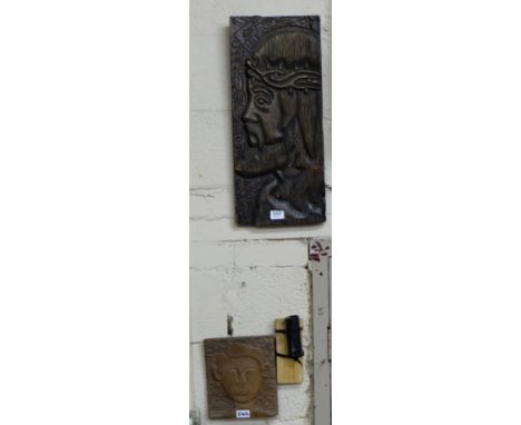 Italian carved wall plaque – the cruxification & a carve plaque – portrait of a boy (2)