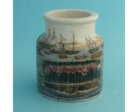 Landing of the British Army at the Crimea (73) restoration to rim and foot (prattware, pot lid, potlid)
