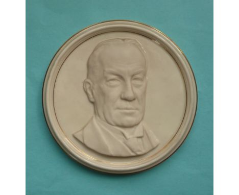 Stanley Baldwin MP: a Royal Worcester circular plaque moulded with a likeness after Richard Garbe, circa 1937, 153mm (commemo