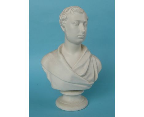 Prince of Wales: a white parian portrait bust on socle base, circa 1863, 244mm (commemorative, commemorate, royal) 