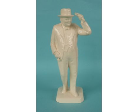 Winston Churchill: a Copeland Spode white pottery figure depicted standing, 244mm, (commemorative, commemorate, naval, milita