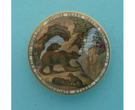 Bear Hunting (4) small, gold line border (prattware, pot lid, potlid) 