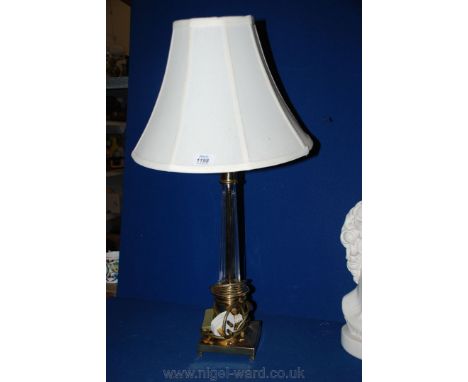A Brass and glass Table Lamp with white shade