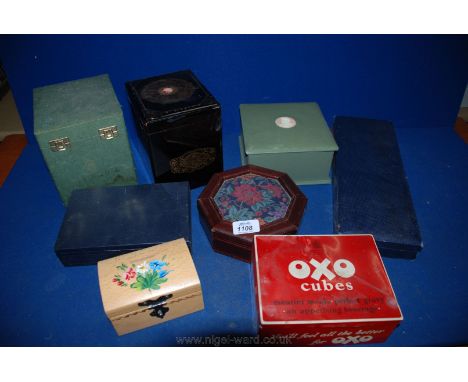 A lacquered tea Caddy and various other Boxes including Crown Derby