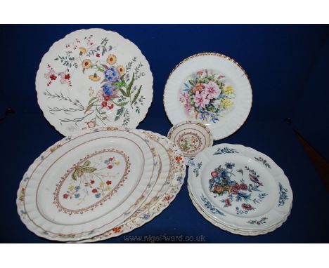 A quantity of Plates including three Copeland Spode Meat Plates,  Wedgwood Ranunculus, two Spode cowslip Plates - one a/f, tw