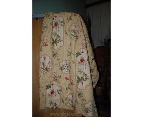 A pair of thermal lined Curtains in peony and lily and blossom pattern on a beige background.  102'' wide x 61'' drop