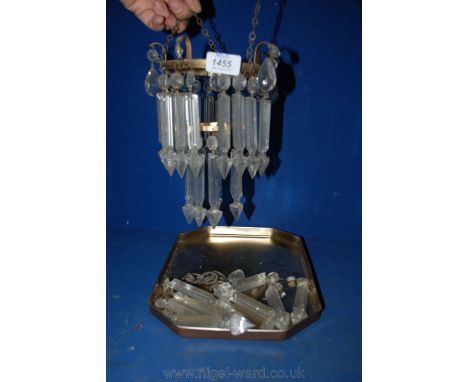 A two tier glass droplet hanging Chandelier, as found