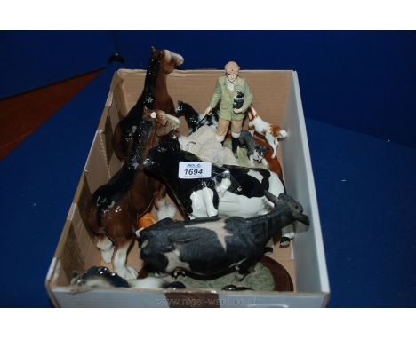 A quantity of china animals including a Beswick Friesian Bull a/f, Shire Horses a/f, Leonardo Shepherd and Sheep figures, Wad