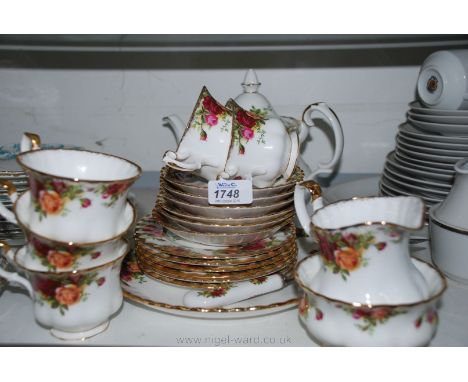 A Royal Albert 'Old Country Roses' part Teaset including six saucers and tea plates, five cups, bread and butter plates, suga