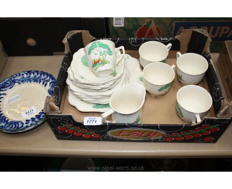 A 1930's Teaset comprising Cups and saucers, Tea Plates and Bread and Butter Plate, some a/f