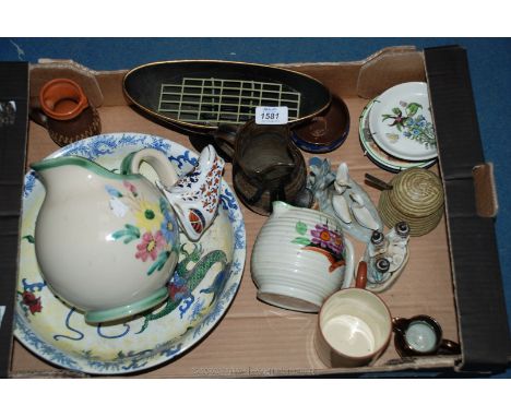 A quantity of china including Goebel figure of a boy, Bourne Denby Jug, Chabrion Honey Pot, ''The Welsh Tea Party' fairing, W