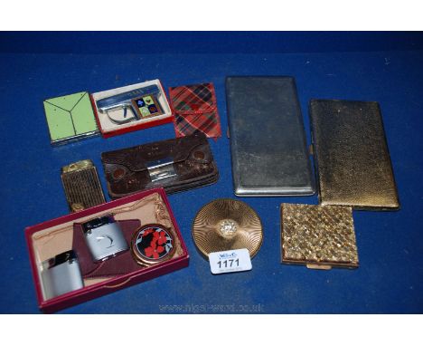 A quantity of miscellaneous Compacts including Helena Rubinstein Cigarette Cases, two slim line Ronson Lighters, a Musical Li