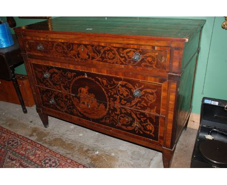 A circa 1800, believed North Italian Commode chest in the style of Giuseppe Maggiolini, having three circular inlaid panels t
