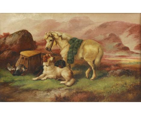 Robert Cleminson (fl.1864-1903)Spaniel and setter with a Highland pony in a landscape;and a companiona pair, both signed l.l.
