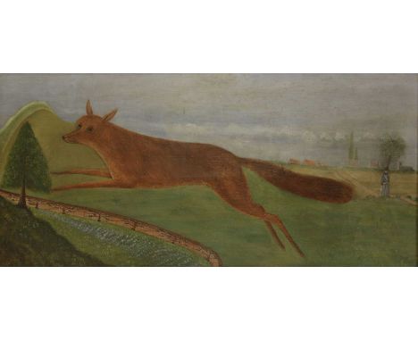 English Provincial School, 19th centuryA running foxoil on panel47 x 101.5cm Condition report: See additional images.The pane