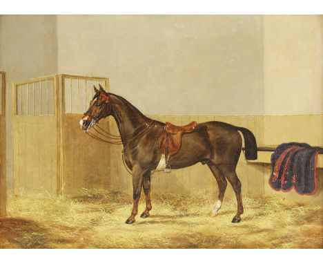J Chalmers, c.1864A bay hunter in a stable interiorsigned and dated 1864 l.l., oil on canvas46 x 61cmCondition report: Canvas