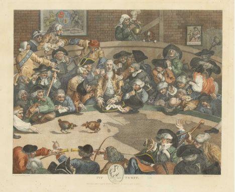 T Cook after William Hogarth 'Pit Ticket';'Cockfighting 'hand coloured engraving, published 1796 by G G &amp; J Robinson plat