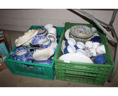 A large collection of various tea and dinnerware etc. to include Denby, blue and white jugs, Colclough tea ware etc.