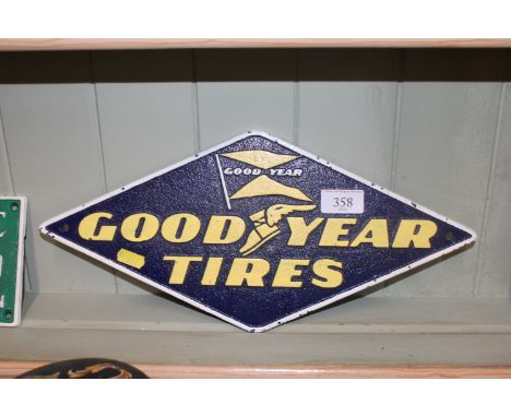 A reproduction cast iron plaque for Goodyear Tyres