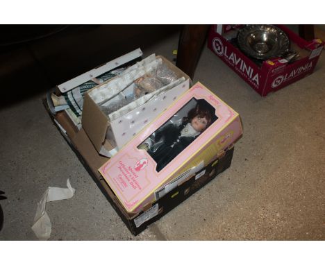 A box containing various dressed dolls to include The Special Collector's edition porcelain doll 'Georgina'